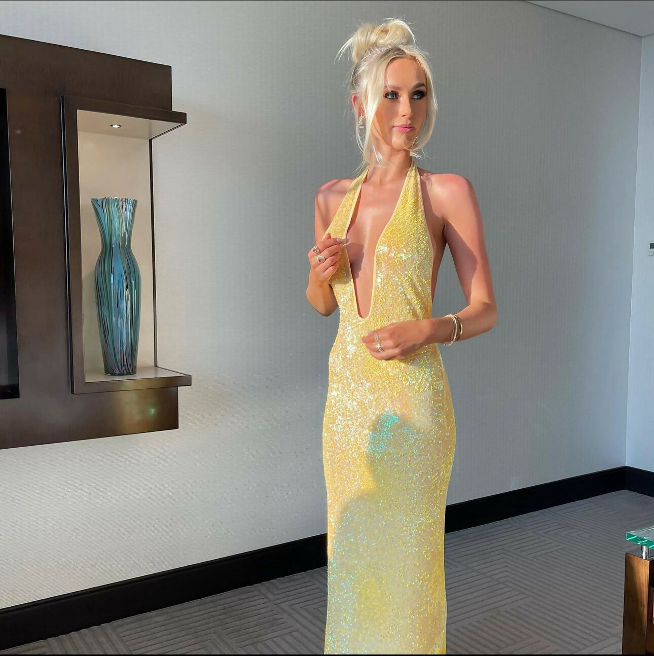Natalie Rolt Delilah Yellow Sequin Gown