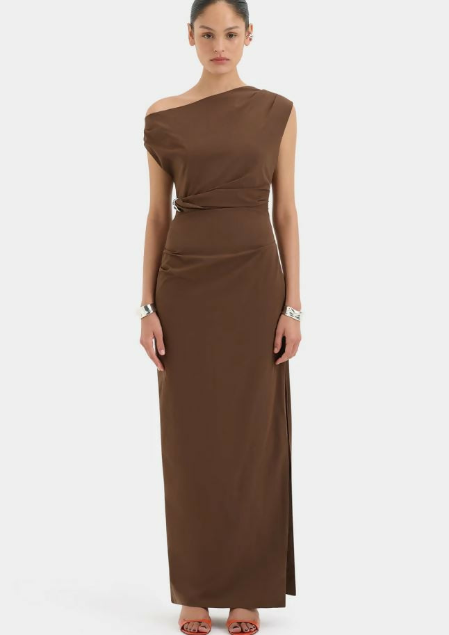 Sir Sol Off Shoulder Gown in Mocha Size 8, 10, & 12