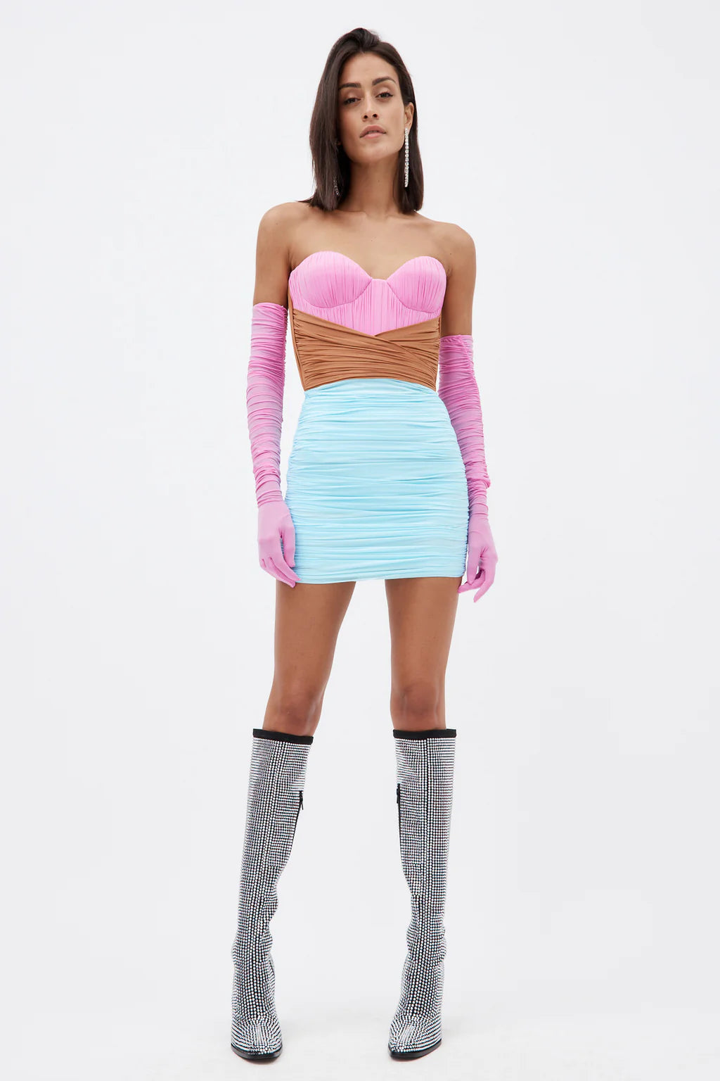 Alex Perry Stone Mini Dress With Gloves Multi