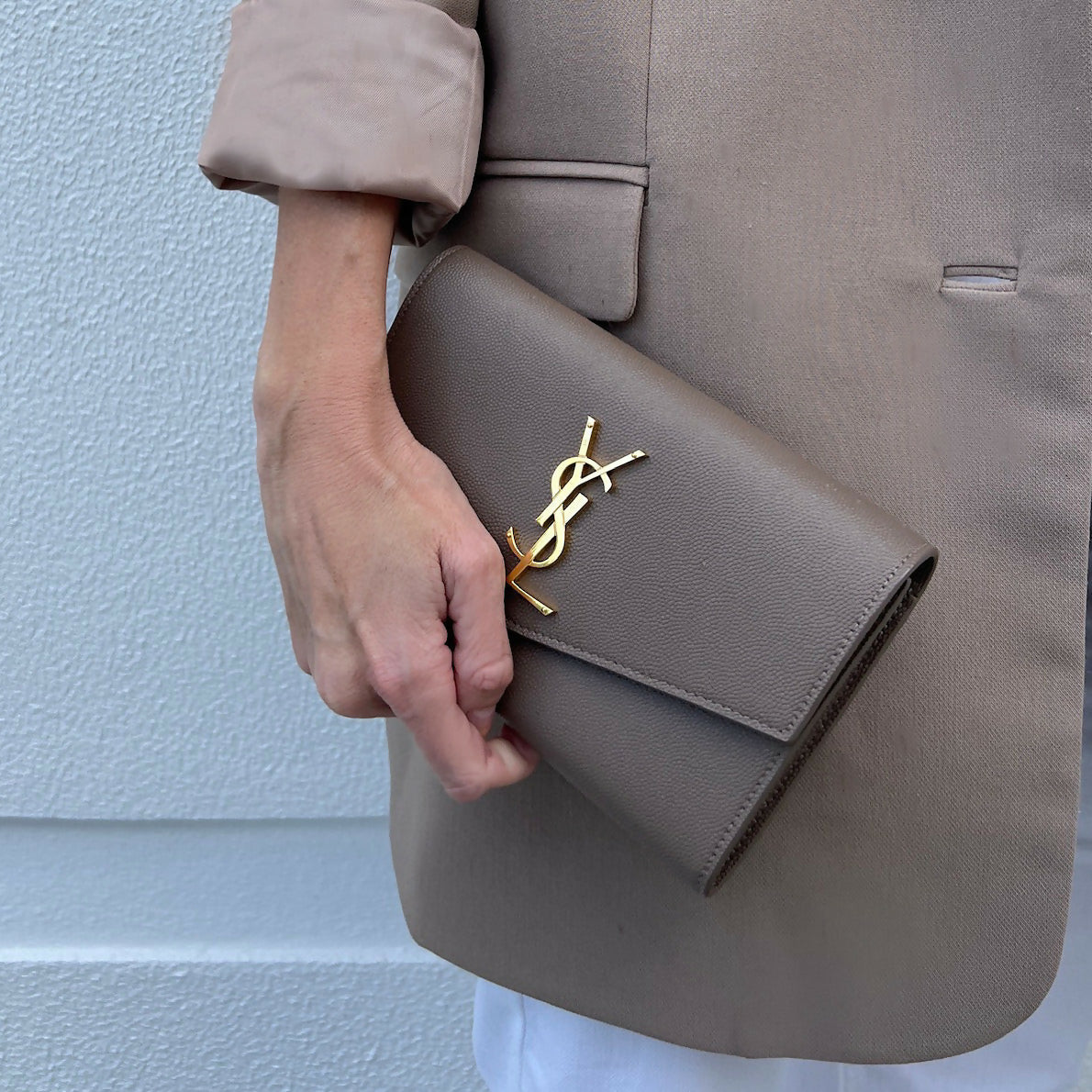 Saint Laurent Uptown Chain Wallet Taupe