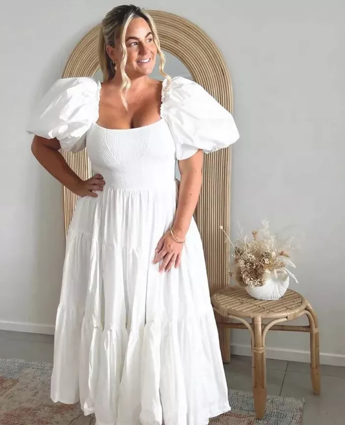 Aje Casa Puff Sleeve Midi White