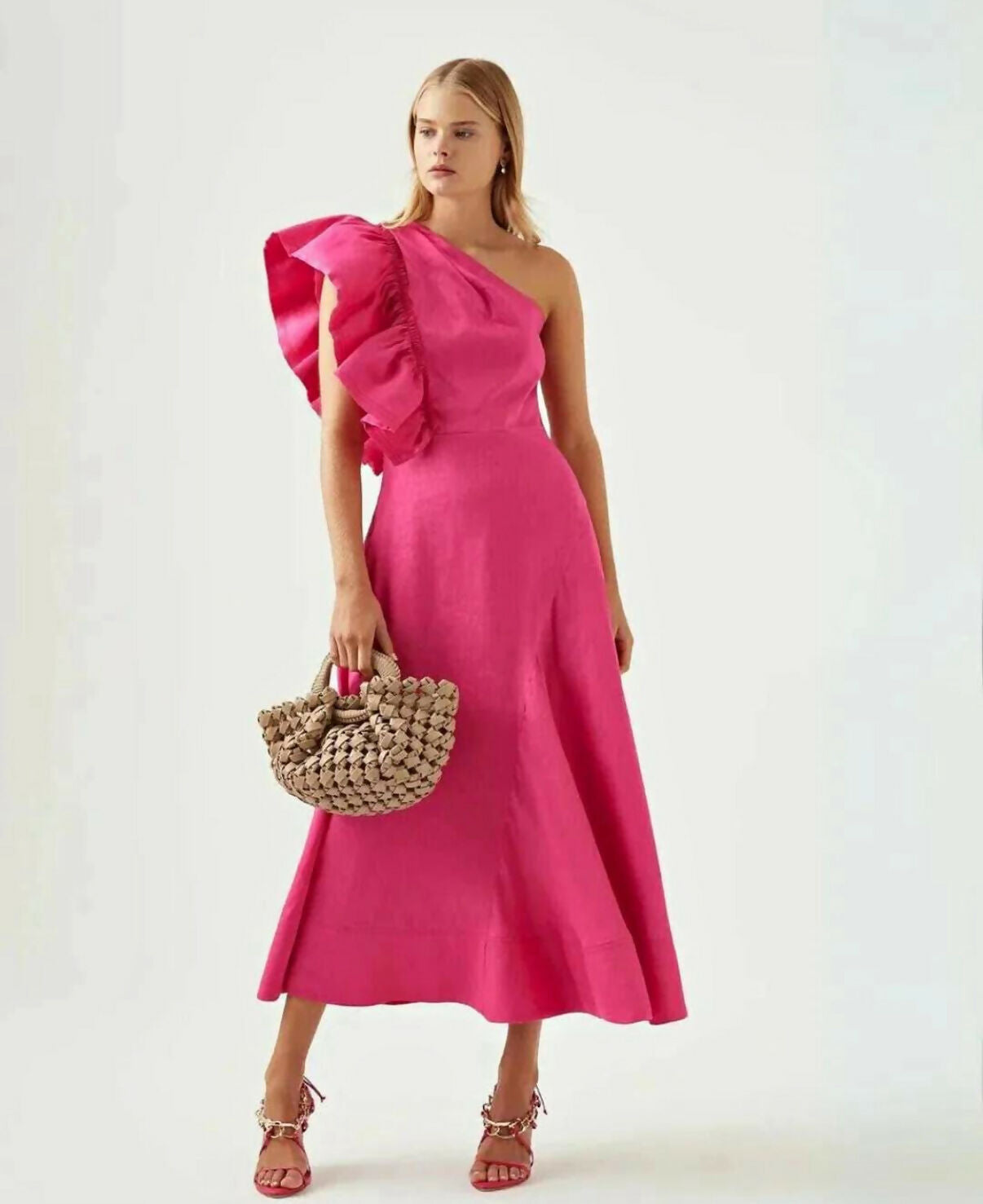 Aje Bonjour Asymmetric Midi Dress Size 8, 10, 12, & 14