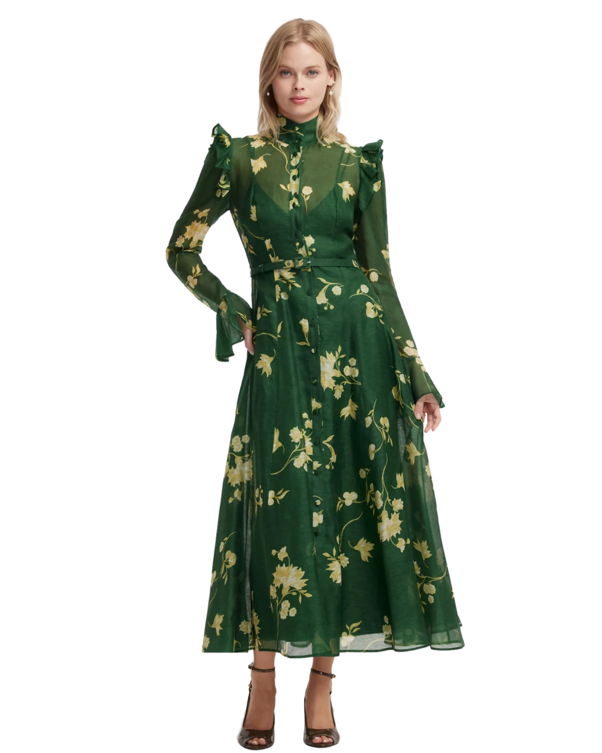 Leo Lin Katrina Butterfly Sleeve Midi Dress Forest Print