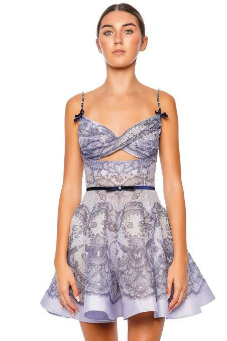 floral hoco mini dress Ava Presley Floral Print Strapless Bow HoCo Dress 26360 White/Gold / 6