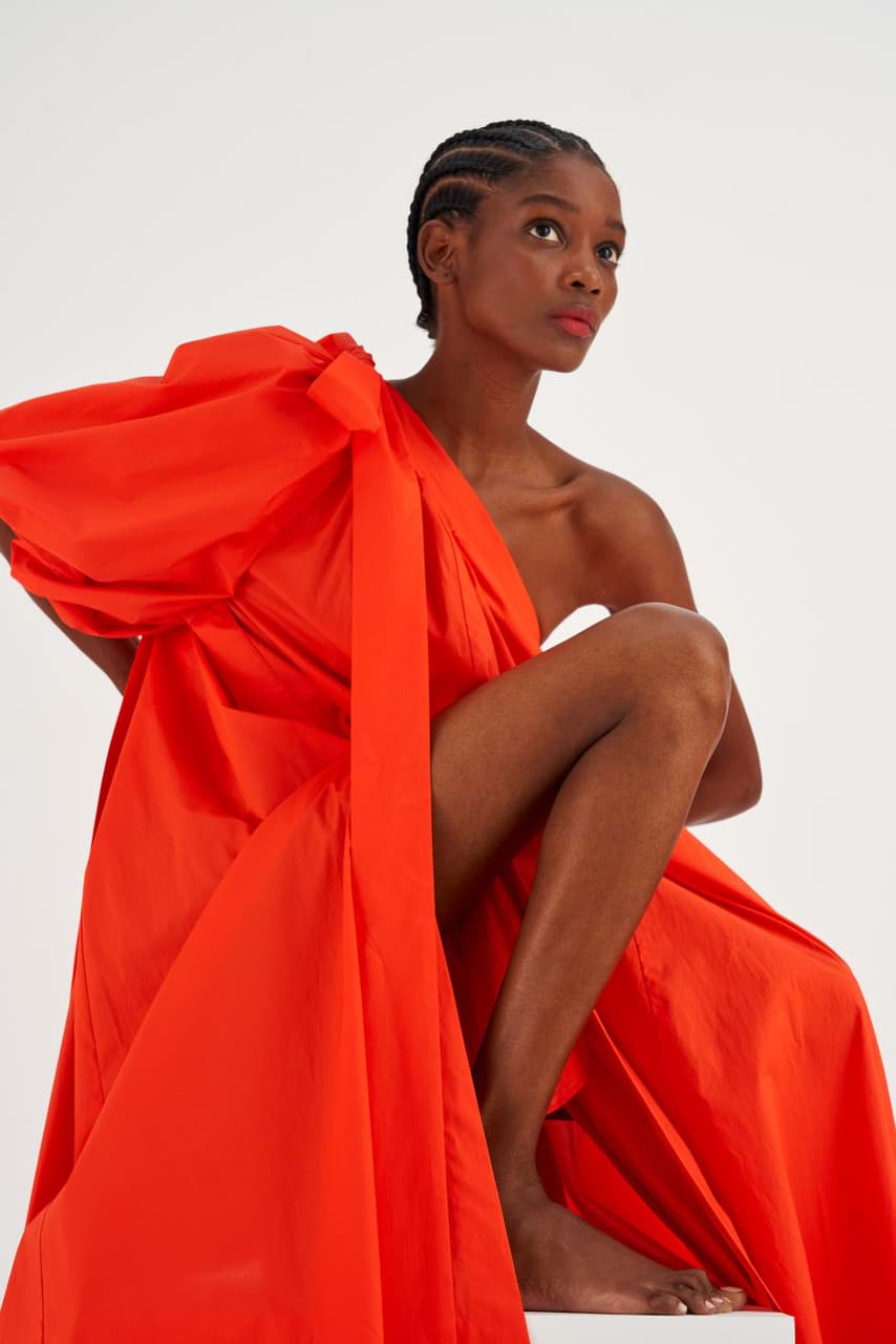 Oroton One Shoulder Dress in True Red