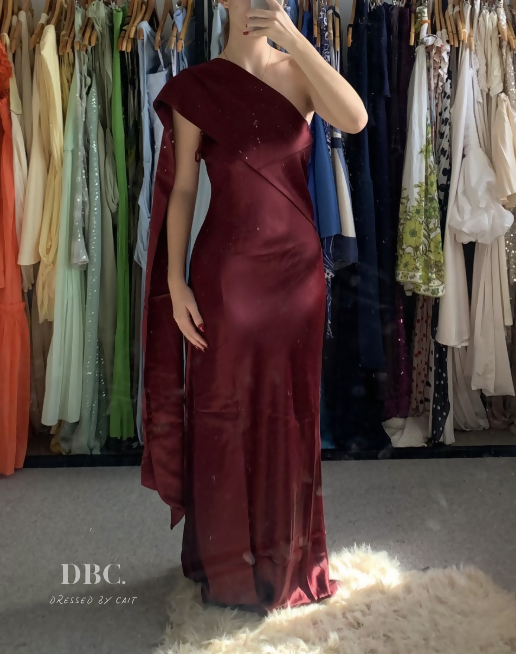 MISHA Lilia Satin Maxi Port Wine