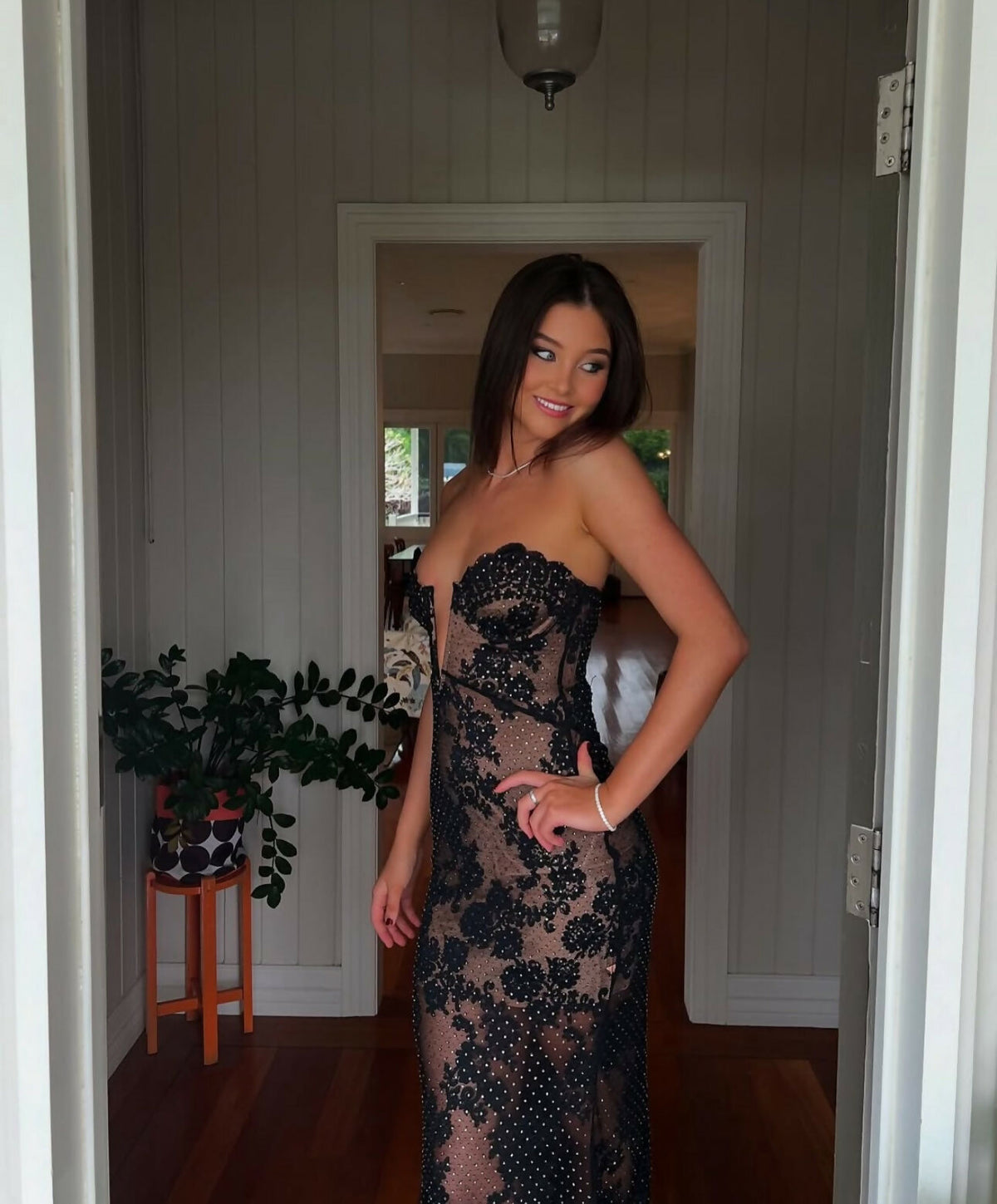 self portrait black rhinestone dress Black Square Rhinestone Mesh Midi Dress main image 1