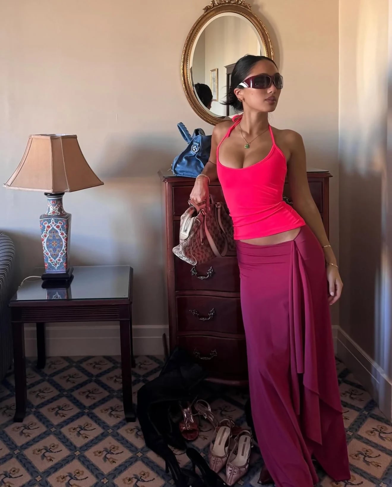 Mr Winston Jemima Neon Pink & Wine Set Size S / M