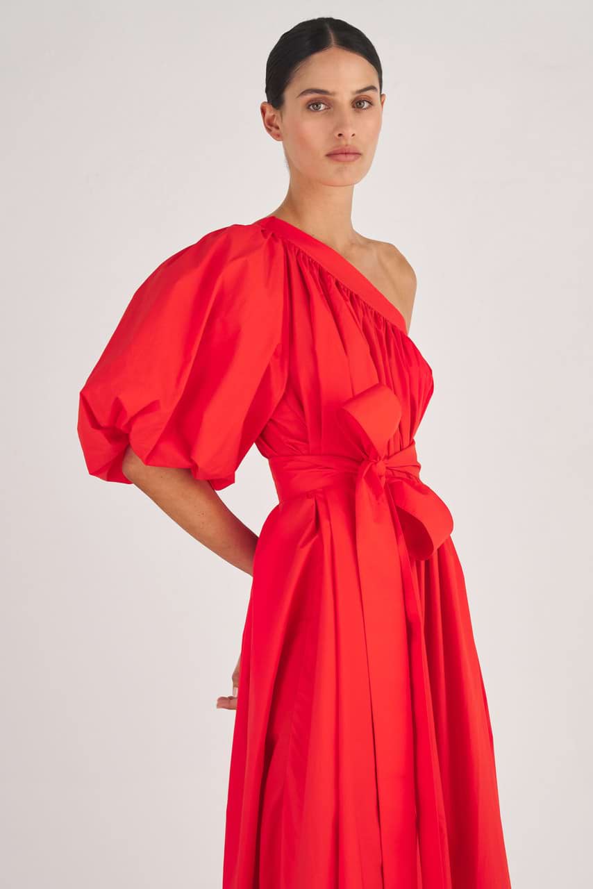 Oroton One Shoulder Dress in True Red