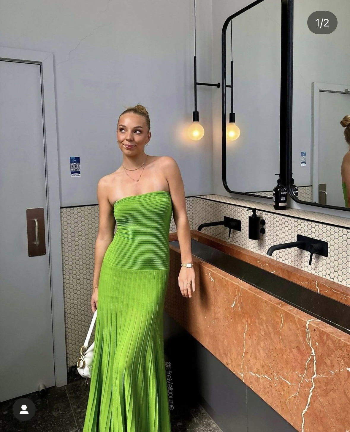 Knitted Bandeau Dress in Green Size XS