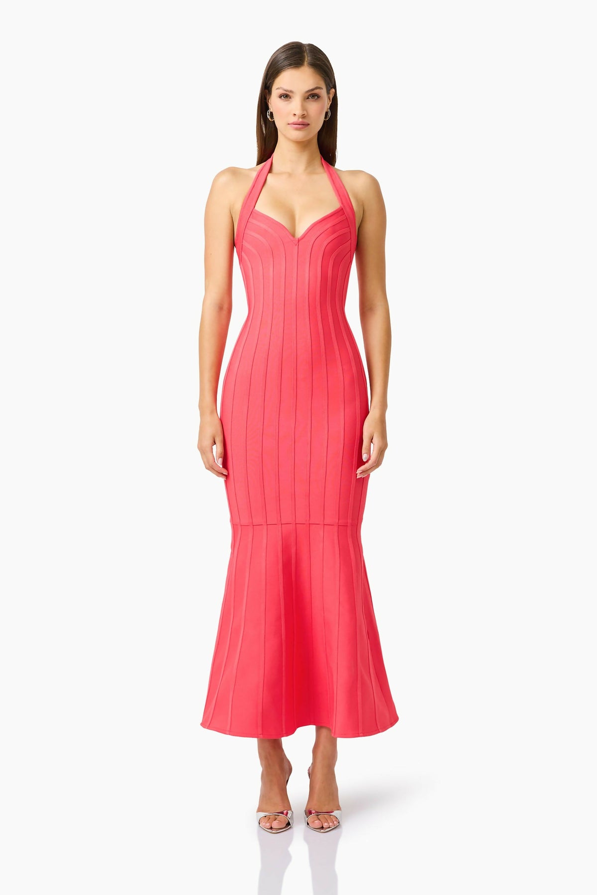 Elliatt Virella Bodycon Halter Gown Coral Red