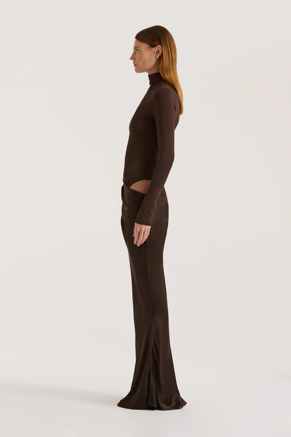 Henne Soraia Long Sleeve Maxi Dress in Chocolate Size XS