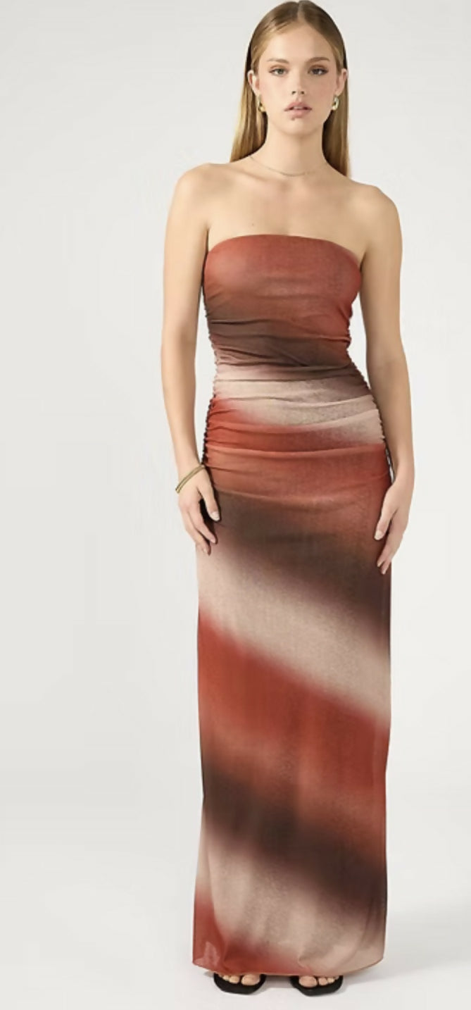 Perfect Stranger Superstition Mesh Maxi Dress Brown Print Size 6