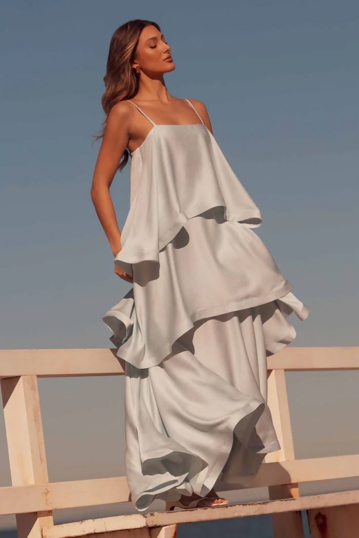 Elliatt Tilly Tiered Maxi Dress in Blue Size S