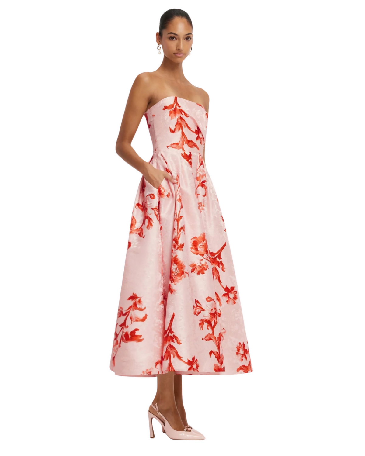 Leo Lin Lynn Jacquard Bustier Midi Dress Magnolia Print