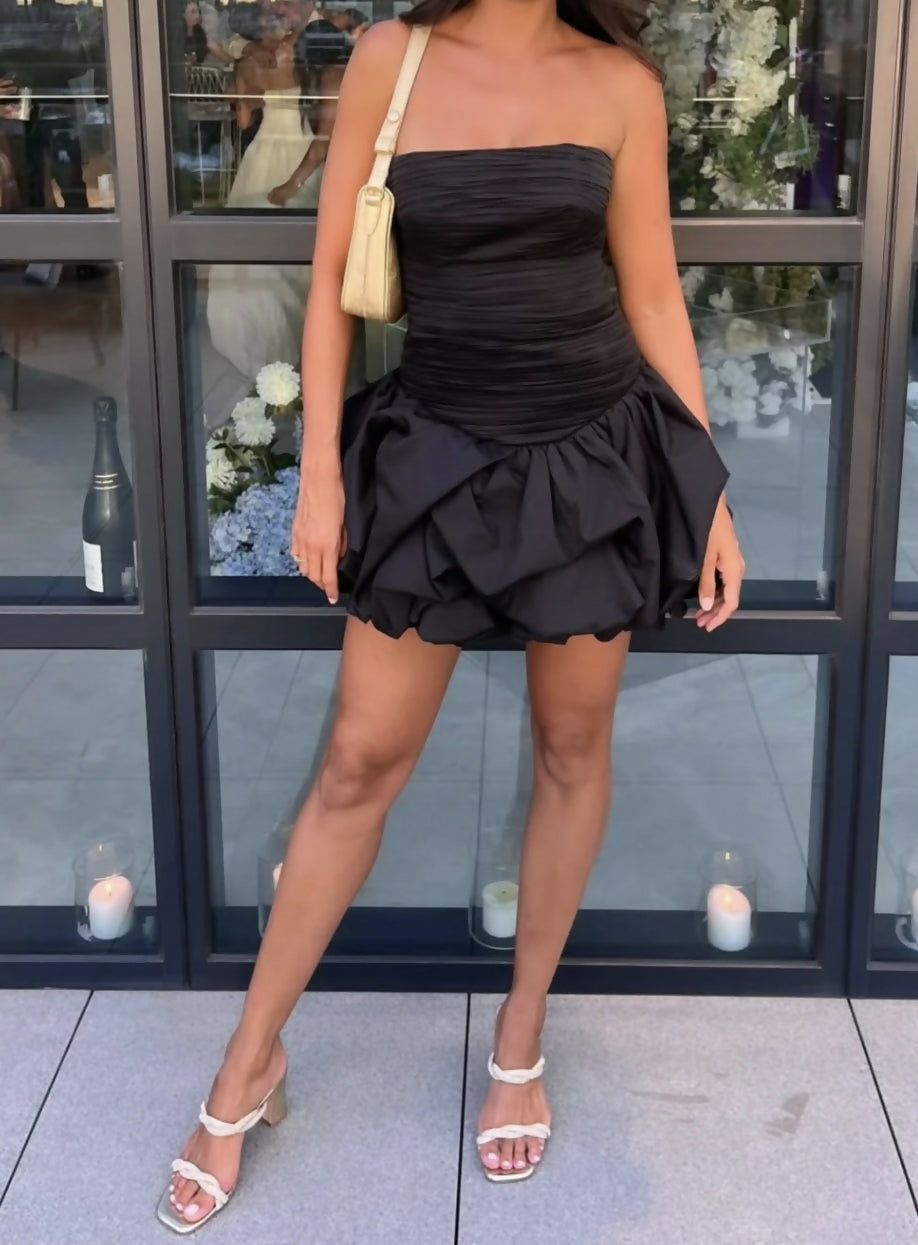 AJE Violette Bubble Hem Mini Black Dress Size 4 | The Designer Hire AJE Violette Bubble Hem Mini Black Dress Size 4 | The Designer Hire