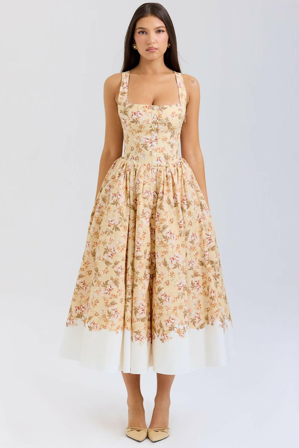 Alba in Honeyflower Print Gathered Cotton Midi Dress Size XS