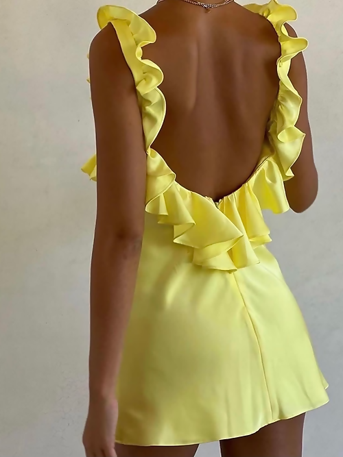 buttercup satin ruffle mini dress House of CB 'TINK' Buttercup Satin Ruffle Mini Dress