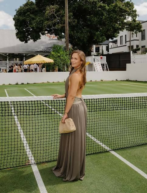 Arcina Ori Satina Maxi Dress in Khaki Size XS, S & M | The Designer Hire Arcina Ori Satina Maxi Dress in Khaki Size XS, S & M | The Designer Hire