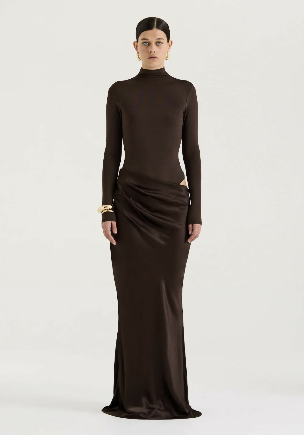 Henne Soraia Long Sleeve Maxi Dress Chocolate Size XS / AU 6