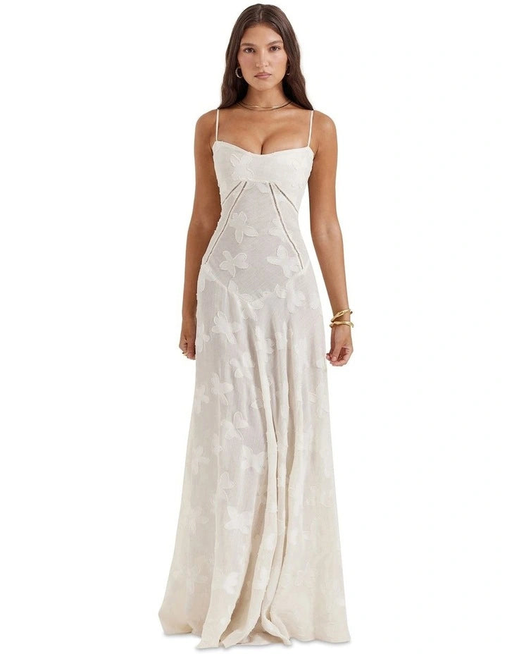 House of CB Seren Vintage Cream Floral Lace Back Maxi Dress