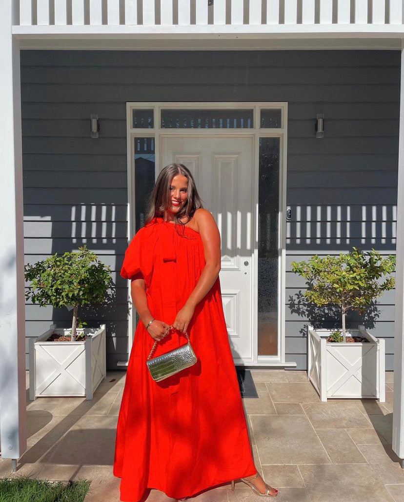 Oroton One Shoulder Dress in True Red
