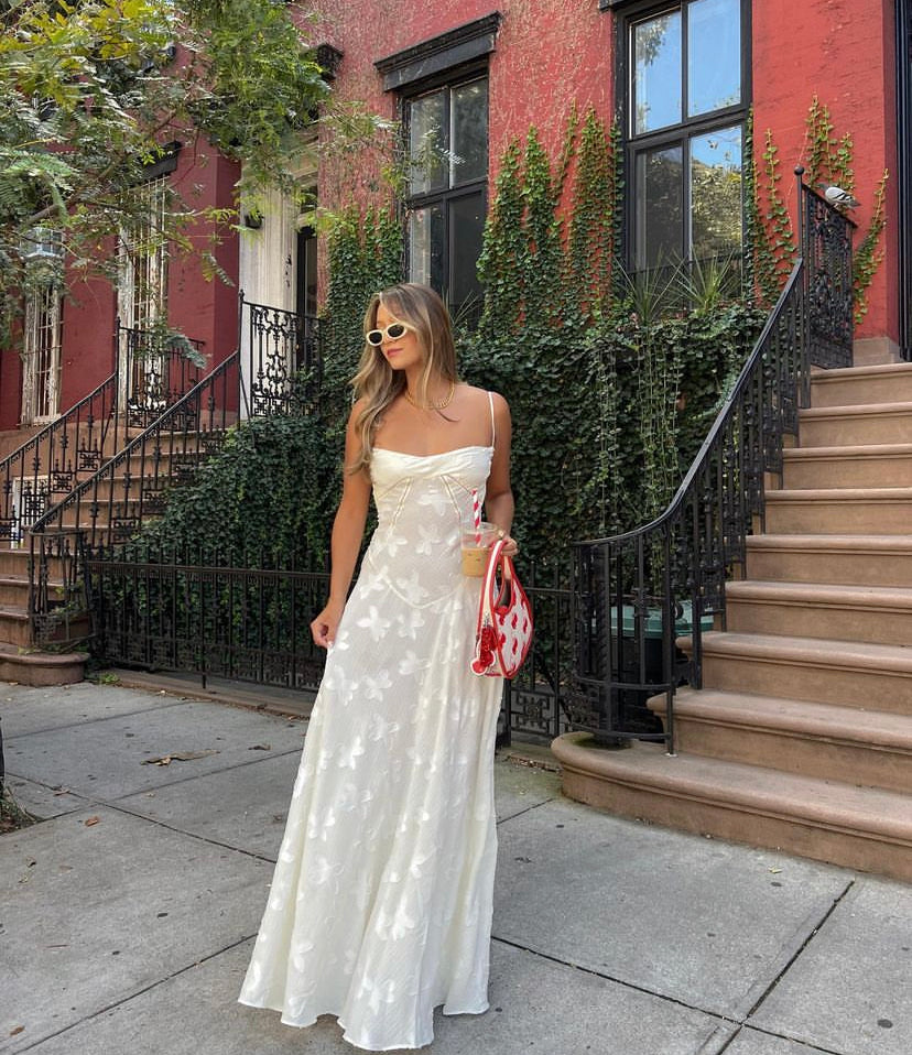 House of CB Seren Vintage Cream Floral Lace Back Maxi Dress