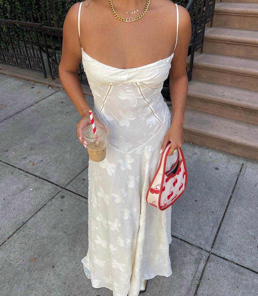 white christmas dresses House of CB Seren Vintage Cream Floral Lace Back Maxi Dress