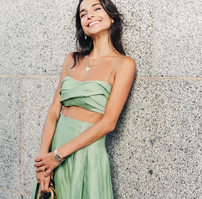 Aje Paradiso Cinched Midi Skirt and Thea Draped Twist Top
