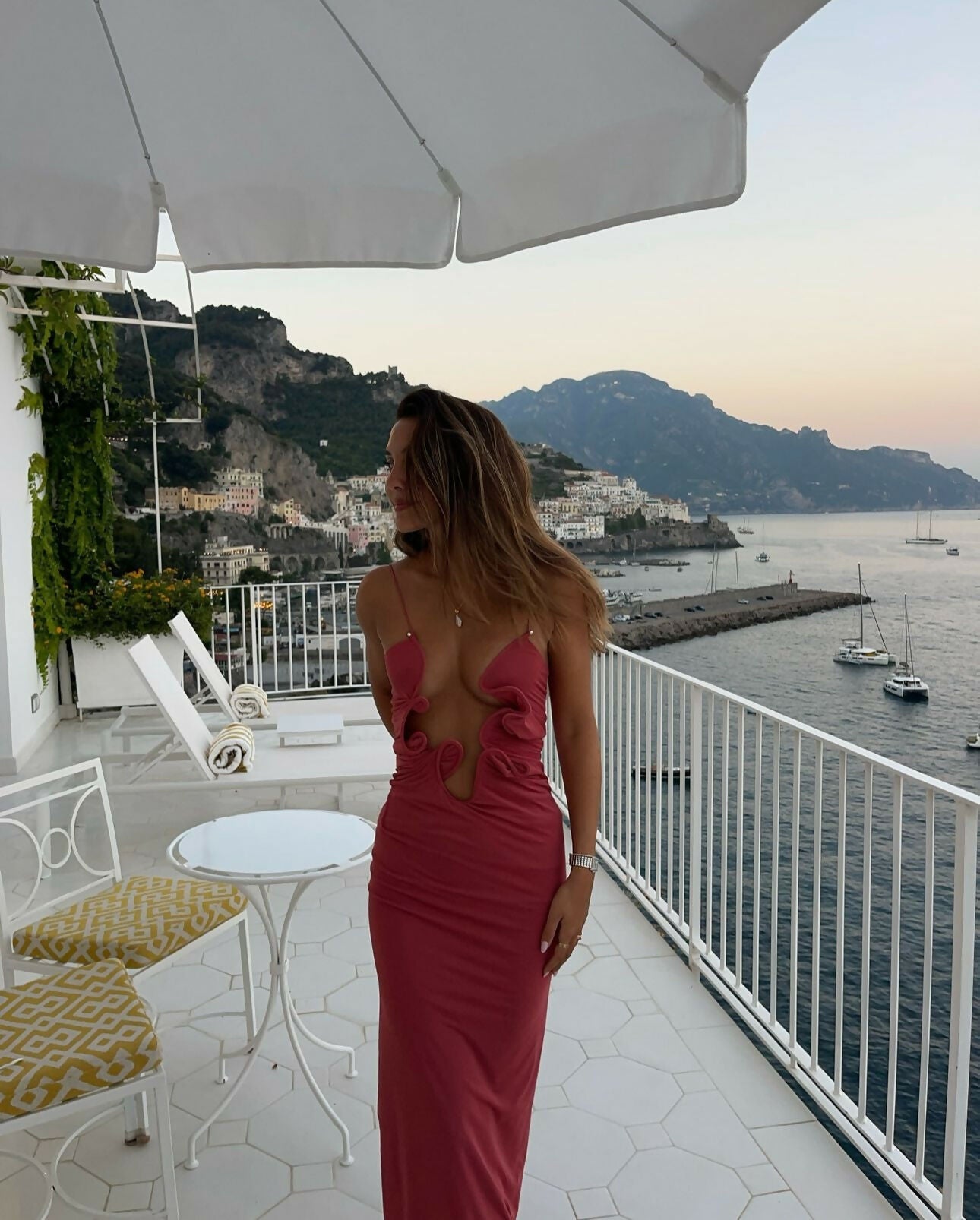 Christopher Esber Molded Venus Cut Out *EXCLUSIVE* Rose/ Cayenne Mesh Maxi Dress