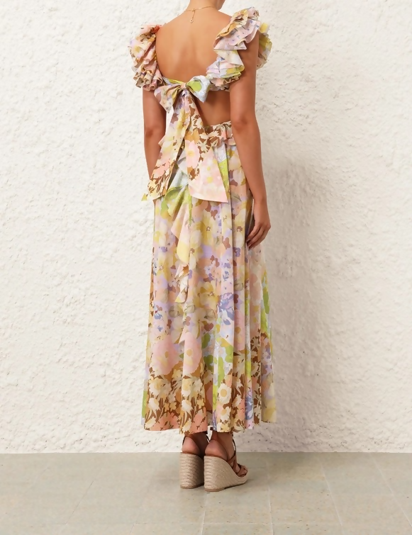 zimmermann pop ruffle sleeve midi dress Zimmermann Pop Ruffle Sleeve Midi Dress Patch Floral Size 2 (AU 12)