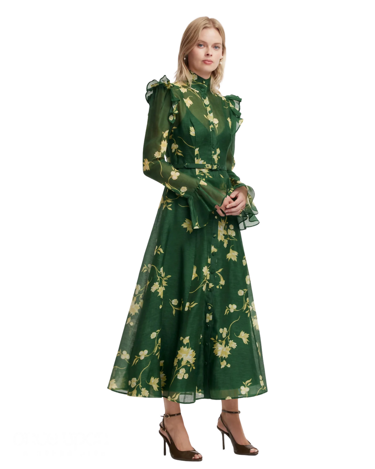 Leo Lin Katrina Butterfly Sleeve Midi Dress Forest Print