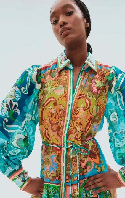 alemais shirt dress Alemais Oceane Linen Shirt dress blue Linen printed lapel tie dress women 2025