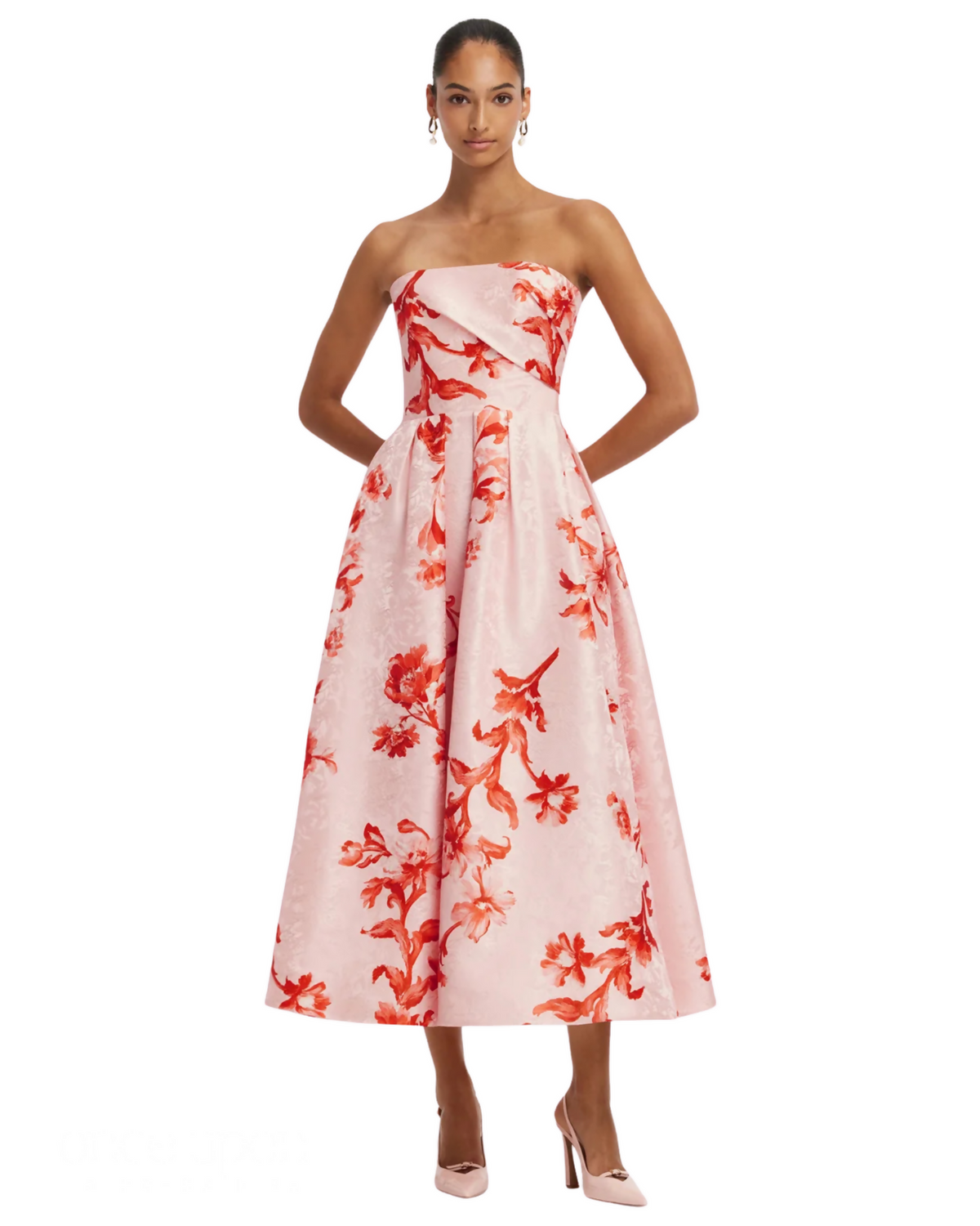 Leo Lin Lynn Jacquard Bustier Midi Dress Magnolia Print