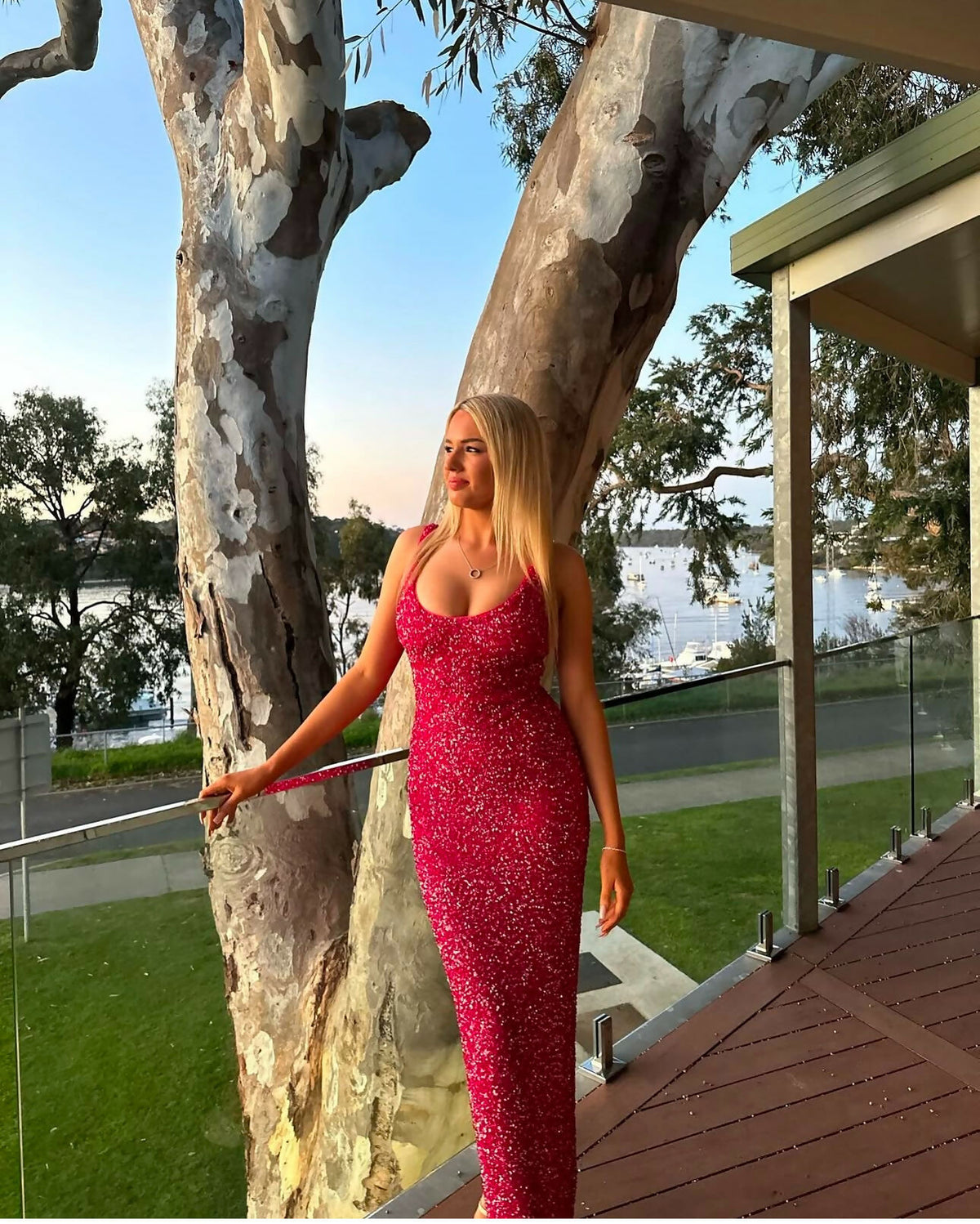 NBD Janhvi Hot Pink Sequin Gown | The Designer Hire NBD Janhvi Hot Pink Sequin Gown | The Designer Hire
