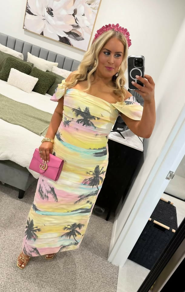 Aje Zara Gathered Midi Dress in Sunset Sky size 14