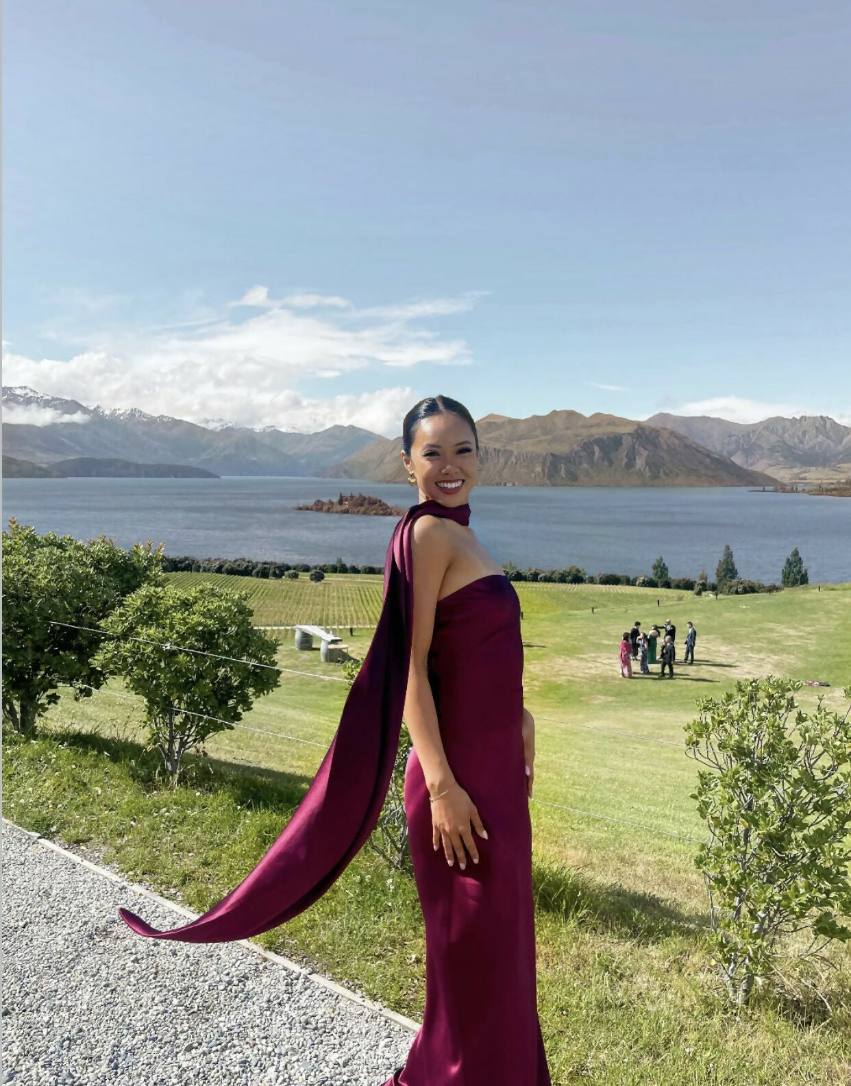 MISHA Lilia Satin Maxi Port Wine