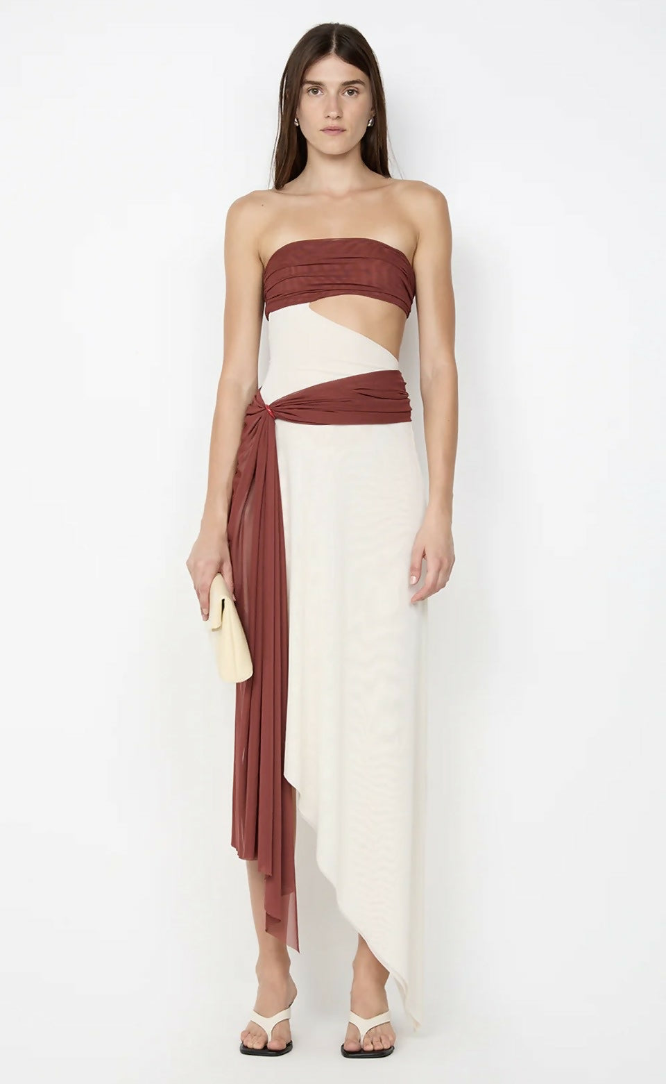 Ayla Strapless Midi Dress Rust/Buttercream Size 8