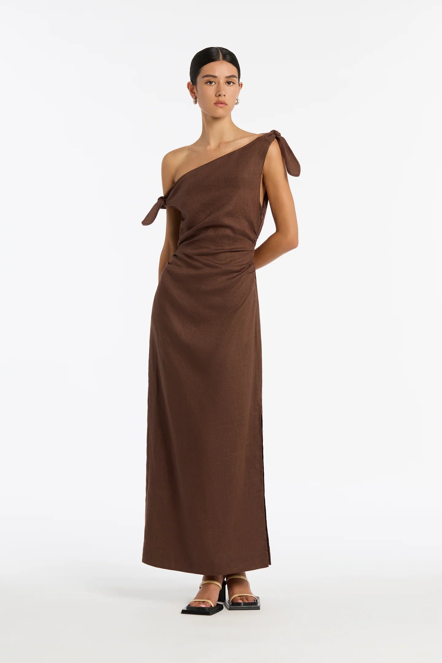 SIR the Label Bettina off Shoulder Dress in Chocolate