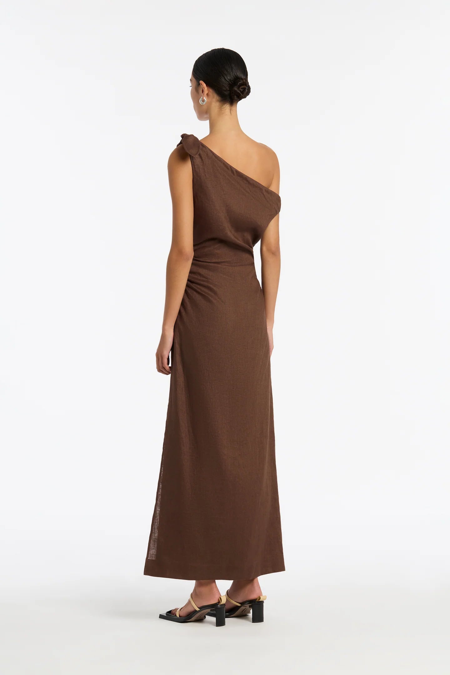 SIR the Label Bettina off Shoulder Dress in Chocolate