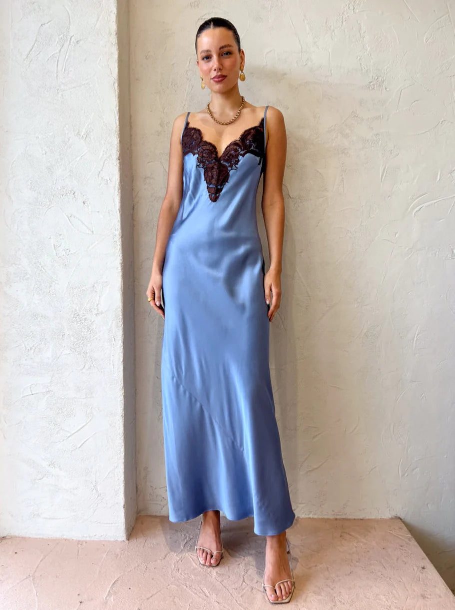 SIR the Label Danseurs Lace Slip Dress in Bleue
