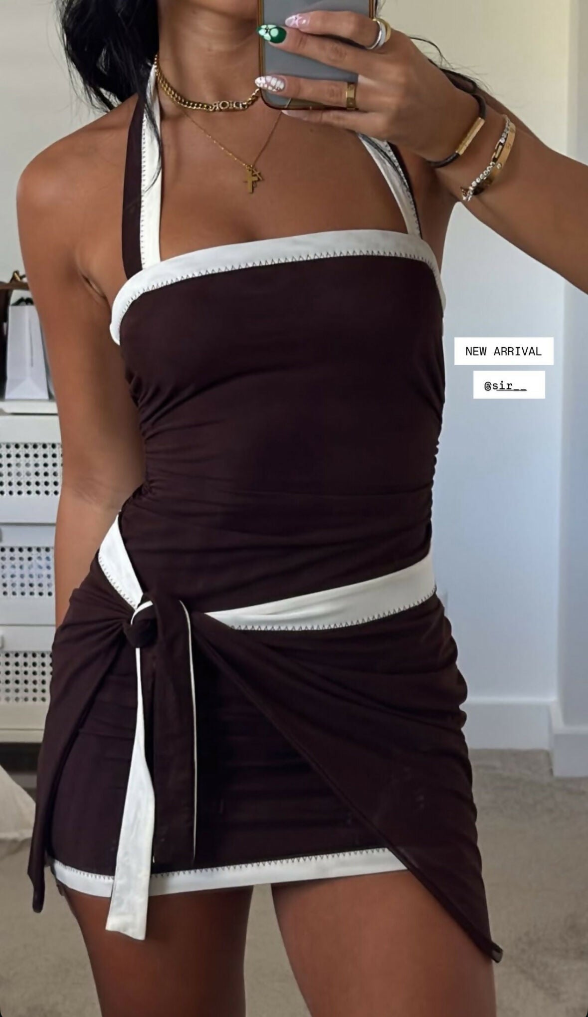 knee length dresses for ladies Noemi Halter Mini Dress | Chocolate Brown main image 1