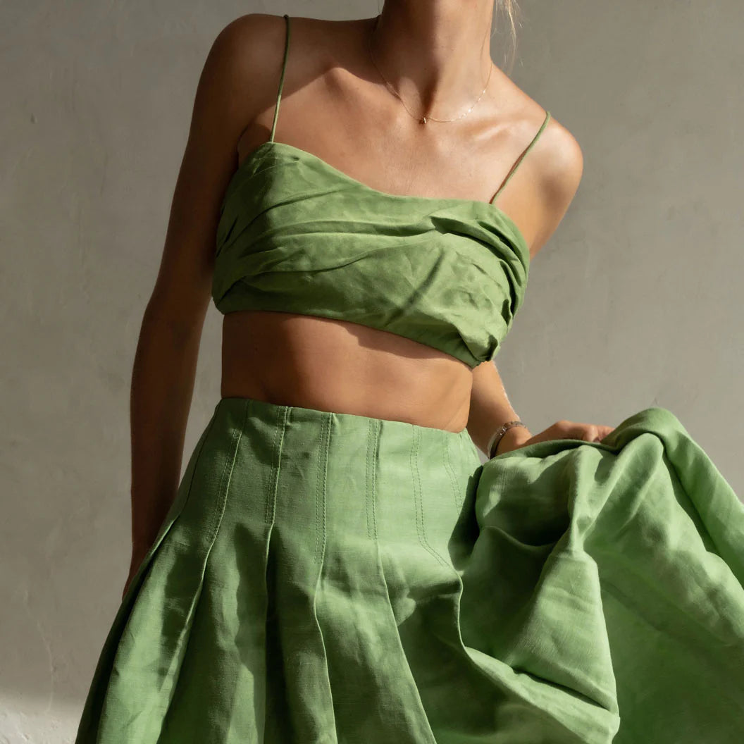Aje Paradiso Cinched Midi Skirt and Thea Draped Twist Top