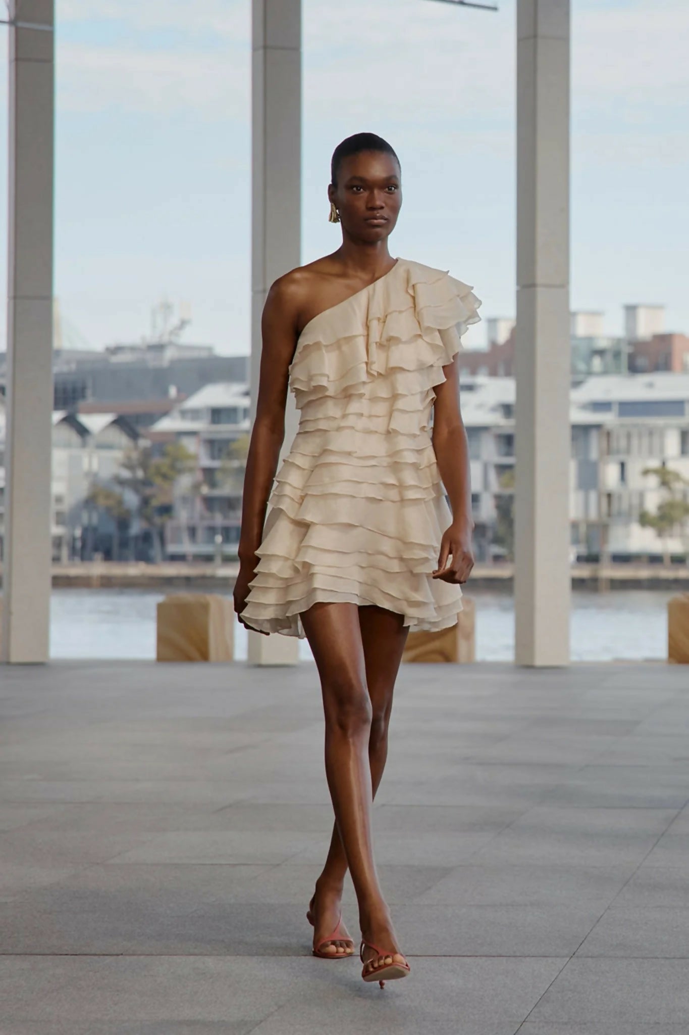 Aje Rosaline Frill Mini Dress in Coconut Cream Size 12