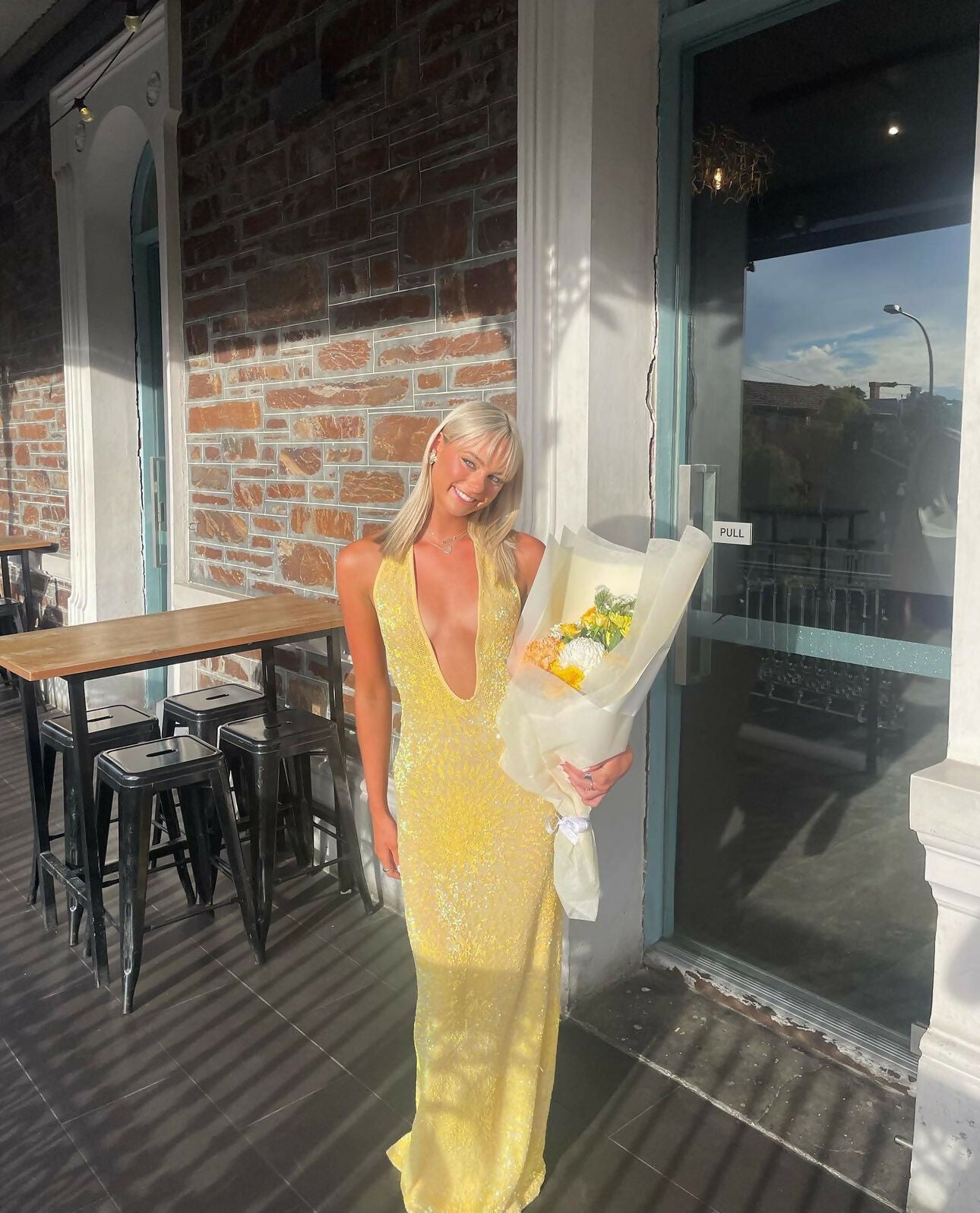 Natalie Rolt Delilah Yellow Sequin Gown