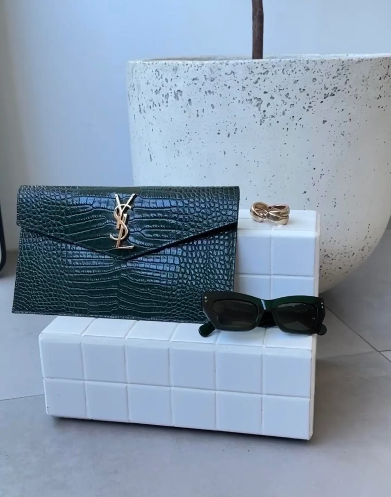 Saint Laurent Uptown Pouch Grn/Gld