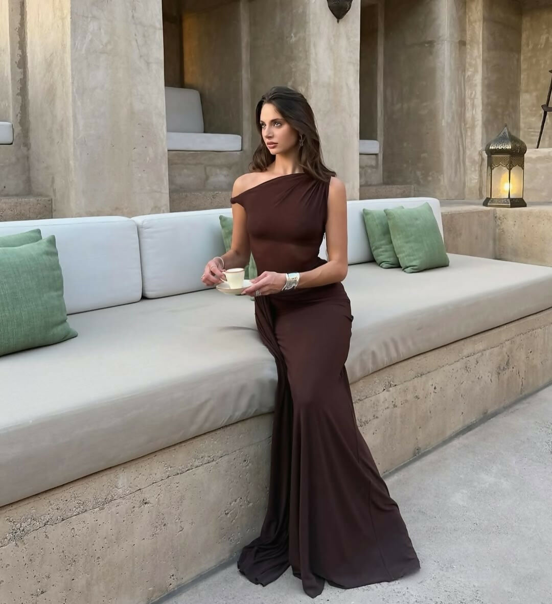 misha sisal asymmetrical draped mesh maxi dress Misha The Sisal Mesh Dress Size Small