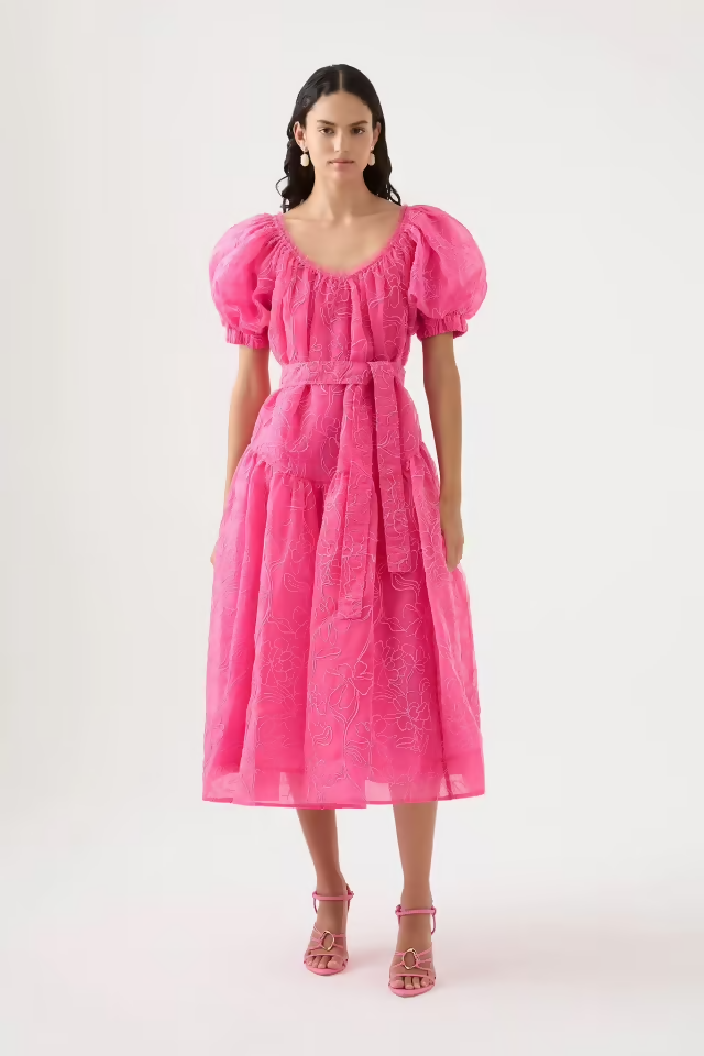 Aje Evangeline Cornelli Midi Dress Protea Pink Size 16 | The Designer Hire Aje Evangeline Cornelli Midi Dress Protea Pink Size 16 | The Designer Hire