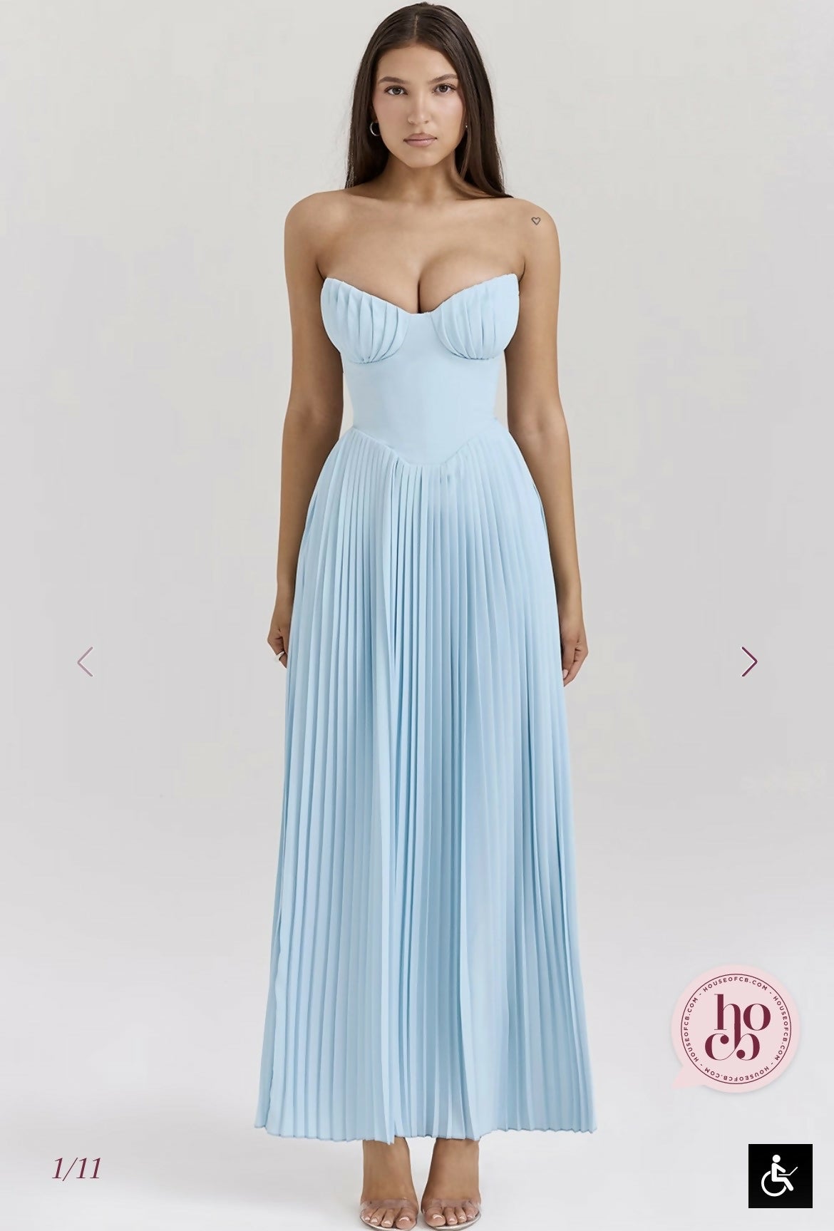 House of CB Marcella Pleated Maxi Dress Ocean Blue Size Small