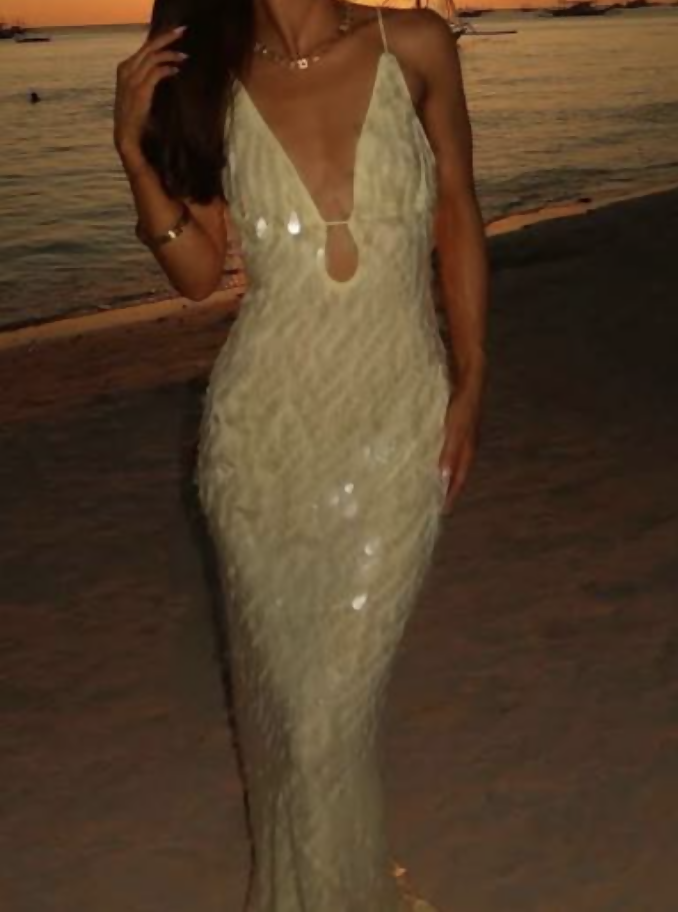 MISHA Sapphire Sequin Gown - Lemon Size XS